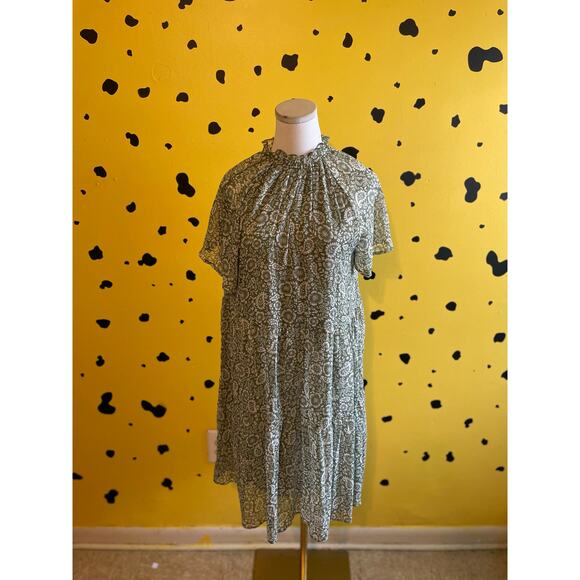 Green Boho Floral Midi Dress | Smocked Neck | Relaxed Fit Cottagecore - Picture 2 of 7